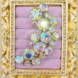 Vintage 2.5” Gold Tone AB Rhinestone Cluster Brooch